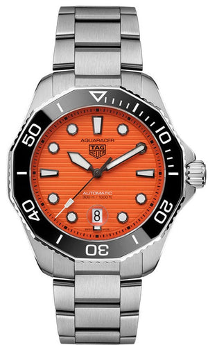 Tag Heuer Aquaracer Professional 300 Diver Automatic Orange Dial Silver Steel Strap Watch for Men - WBP201F.BA0632 Authentic Buy Shop Now
