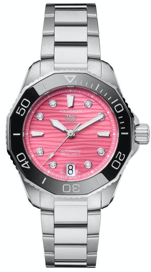 Tag Heuer Aquaracer Professional 300 Automatic Diamonds Pink Dial Silver Steel Strap Watch for Women - WBP231J.BA0618 Authentic Buy Shop Now