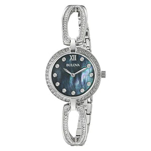 Bulova Crystal Black Mother of Pearl Dial Silver Steel Strap Watch for Women - 96L224 Authentic Buy Shop Now