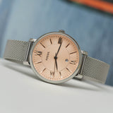 Fossil Jacqueline Three Hand Pink Dial Silver Mesh Strap Watch for Women - ES5089 Authentic Buy Shop Now