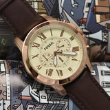 Fossil Grant Chronograph White Dial Brown Leather Strap Watch for Men - FS4991 Authentic Buy Shop Now