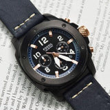 Fossil Modern Machine Chronograph Black Dial Blue Leather Strap Watch for Men - FS5066 Authentic Buy Shop Now