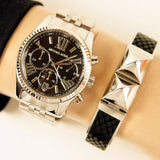 Michael Kors Runway Chronograph Black Dial Silver Steel Strap Watch For Women - MK5708 Authentic Buy Shop Now