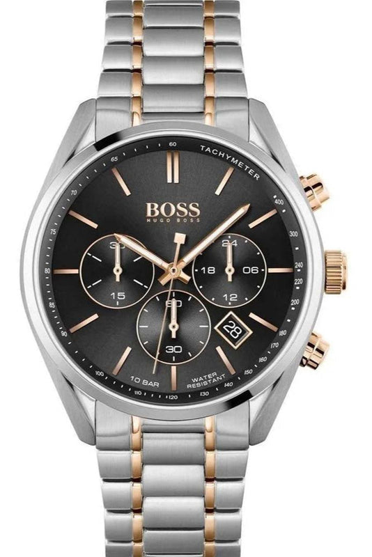 Hugo Boss Champion Chronograph Black Dial Two Tone Steel Strap Watch for Men - 1513819 Authentic Buy Shop Now