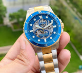 Fossil FB-01 Automatic Skeleton Blue Dial Two Tone Steel Strap Watch for Men - ME3191 Authentic Buy Shop Now