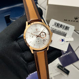 Maserati Ricordo Chronograph Silver Dial Brown Leather Strap Watch For Men - R8871633002 Authentic Buy Shop Now