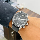 Emporio Armani Mario Chronograph Black Dial Black Leather Strap Watch For Men - AR11243 Authentic Buy Shop Now