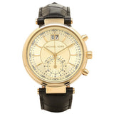 Michael Kors Sawyer Champagne Dial Black Leather Strap Watch for Women - MK2433 Authentic Buy Shop Now