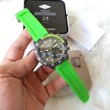 Fossil Bannon Chronograph Grey Dial Green Silicone Strap Watch for Men - BQ2501 Authentic Buy Shop Now