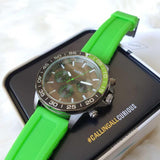 Fossil Bannon Chronograph Grey Dial Green Silicone Strap Watch for Men - BQ2501 Authentic Buy Shop Now
