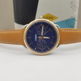 Fossil Tailor Date-Day Quartz Blue Dial Brown Leather Strap Watch for Women - ES4257 Authentic Buy Shop Now