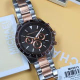 Michael Kors Layton Chronograph Black Dial Two Tone Steel Strap Watch For Men - MK8913 Authentic Buy Shop Now