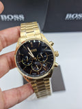 Hugo Boss Champion Black Dial Gold Steel Strap Watch for Men - 1513848 Authentic Buy Shop Now