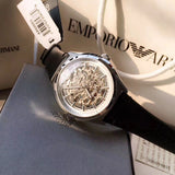 Emporio Armani Meccanico White Skeleton Dial Black Leather Strap Watch For Men - AR60003 Authentic Buy Shop Now