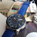 Fossil Grant Chronograph Blue Dial Blue Leather Strap Watch for Men - FS5373 Authentic Buy Shop Now