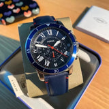 Fossil Grant Chronograph Blue Dial Blue Leather Strap Watch for Men - FS5373 Authentic Buy Shop Now