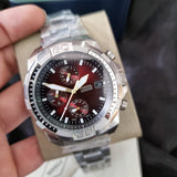 Fossil Bronson Chronograph Red Dial Silver Steel Strap Watch for Men - FS5878 Authentic Buy Shop Now