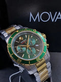 Movado Series 800 Chronograph Green Dial Two Tone Steel Strap Watch For Men - 2600148 Authentic Buy Shop Now