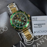 Movado Series 800 Chronograph Green Dial Two Tone Steel Strap Watch For Men - 2600148 Authentic Buy Shop Now