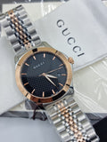 Gucci G Timeless Black Dial Two Tone Steel Strap Watch For Men - YA126410 Authentic Buy Shop Now