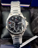 Tommy Hilfiger Asher Chronograph Black Dial Silver Steel Strap Watch For Men - 1791852 Authentic Buy Shop Now