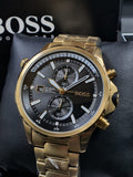 Hugo Boss Globetrotter Chronograph Black Dial Gold Steel Strap Watch for Men - 1513932 Authentic Buy Shop Now