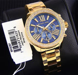 Michael Kors Wren Diamonds Blue Dial Gold Steel Strap Watch for Women - MK6291 Authentic Buy Shop Now