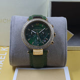 Michael Kors Parker Chronograph Green Dial Green Leather Strap Watch For Women - MK6985 Authentic Buy Shop Now