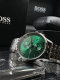Hugo Boss Associate Green Dial Silver Steel Strap Watch for Men - 1513975 Authentic Buy Shop Now