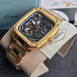 Fossil Inscription Automatic Skeleton Black Dial Gold Steel Strap Watch for Men - BQ2573 Authentic Buy Shop Now