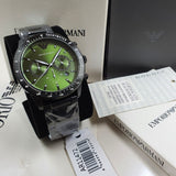 Emporio Armani Mario Chronograph Green Dial Black Steel Strap Watch For Men - AR11472 Authentic Buy Shop Now