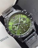 Emporio Armani Mario Chronograph Green Dial Black Steel Strap Watch For Men - AR11472 Authentic Buy Shop Now
