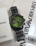 Emporio Armani Mario Chronograph Green Dial Black Steel Strap Watch For Men - AR11472 Authentic Buy Shop Now