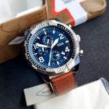 Fossil Bronson Chronograph Luggage Blue Dial Brown Leather Strap Watch for Men - FS5829 Authentic Buy Shop Now