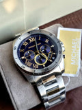 Michael Kors Brecken Chronograph Quartz Black Dial Silver Steel Strap Watch For Men - MK8438 Authentic Buy Shop Now