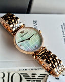 Emporio Armani Gianni T Bar Quartz Mother of Pearl Dial Rose Gold Steel Strap Watch For Women - AR11385 Authentic Buy Shop Now