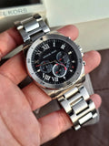 Michael Kors Brecken Chronograph Quartz Black Dial Silver Steel Strap Watch For Men - MK8438 Authentic Buy Shop Now