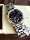 Michael Kors Brecken Chronograph Quartz Black Dial Silver Steel Strap Watch For Men - MK8438 Authentic Buy Shop Now