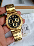 Versace Greca Chronograph Black Dial Gold Steel Strap Watch For Men - VEZ900421 Authentic Buy Shop Now