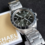Michael Kors Layton Chronograph Green Dial Silver Steel Strap Watch For Men - MK8912 Authentic Buy Shop Now