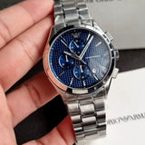 Emporio Armani Chronograph Blue Dial Silver Steel Strap Watch For Men - AR11528 Authentic Buy Shop Now