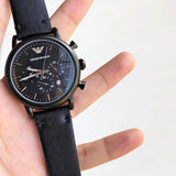 Emporio Armani Dress Chronograph Black Dial Black Leather Strap Watch For Men - AR1918 Authentic Buy Shop Now
