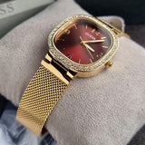 Guess Quartz Red Dial Gold Mesh Strap Watch For Women - GW0354L4 Authentic Buy Shop Now