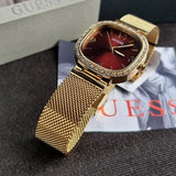 Guess Quartz Red Dial Gold Mesh Strap Watch For Women - GW0354L4 Authentic Buy Shop Now