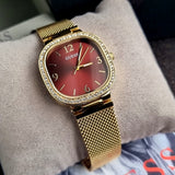 Guess Quartz Red Dial Gold Mesh Strap Watch For Women - GW0354L4 Authentic Buy Shop Now