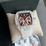 Guess Phoenix Quartz Burgundy Dial Transparent Silicone Strap Watch For Men - GW0499G9 Authentic Buy Shop Now