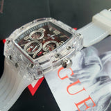 Guess Phoenix Quartz Burgundy Dial Transparent Silicone Strap Watch For Men - GW0499G9 Authentic Buy Shop Now