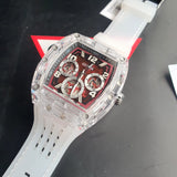 Guess Phoenix Quartz Burgundy Dial Transparent Silicone Strap Watch For Men - GW0499G9 Authentic Buy Shop Now