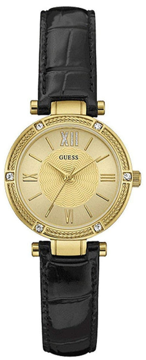 Guess Park Avenue Quartz Gold Dial Black Leather Strap Watch For Women - W0838L1 Authentic Buy Shop Now