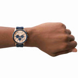 Armani Exchange Hampton Chronograph Rose Gold Dial Blue Silicone Strap Watch For Men - AX1730 Authentic Buy Shop Now